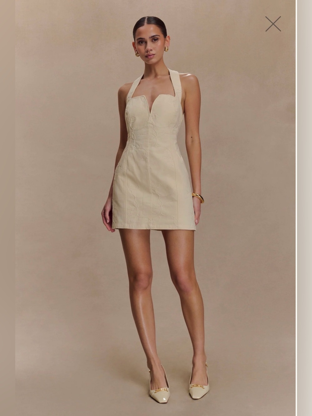 *NWT* Embroidered Denim Mini Dress with Pockets - Cream
